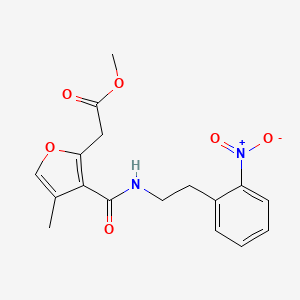 molecular formula C17H18N2O6 B7067529 Methyl 2-[4-methyl-3-[2-(2-nitrophenyl)ethylcarbamoyl]furan-2-yl]acetate 