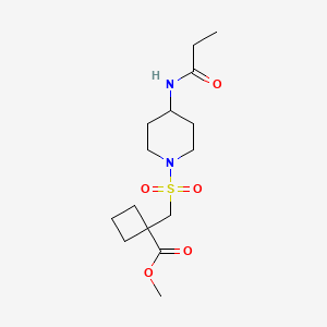 molecular formula C15H26N2O5S B7069101 Methyl 1-[[4-(propanoylamino)piperidin-1-yl]sulfonylmethyl]cyclobutane-1-carboxylate 