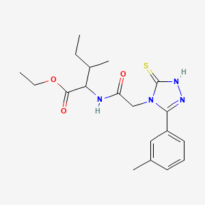 molecular formula C19H26N4O3S B7070152 ethyl 3-methyl-2-[[2-[3-(3-methylphenyl)-5-sulfanylidene-1H-1,2,4-triazol-4-yl]acetyl]amino]pentanoate 