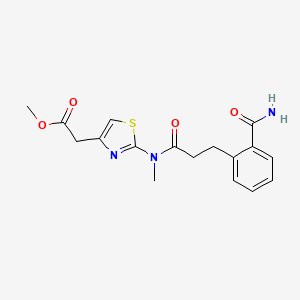 molecular formula C17H19N3O4S B7072613 Methyl 2-[2-[3-(2-carbamoylphenyl)propanoyl-methylamino]-1,3-thiazol-4-yl]acetate 