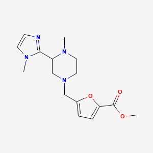 molecular formula C16H22N4O3 B7072648 Methyl 5-[[4-methyl-3-(1-methylimidazol-2-yl)piperazin-1-yl]methyl]furan-2-carboxylate 