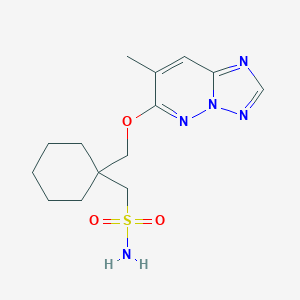 molecular formula C14H21N5O3S B070749 Cyclohexanemethanesulfonamide, 1-(((7-methyl(1,2,4)triazolo(1,5-b)pyridazin-6-yl)oxy)methyl)- CAS No. 167309-33-3