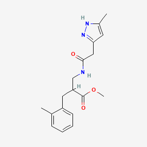 molecular formula C18H23N3O3 B7083918 methyl 2-[(2-methylphenyl)methyl]-3-[[2-(5-methyl-1H-pyrazol-3-yl)acetyl]amino]propanoate 