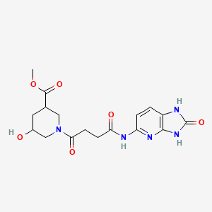 molecular formula C17H21N5O6 B7088867 Methyl 5-hydroxy-1-[4-oxo-4-[(2-oxo-1,3-dihydroimidazo[4,5-b]pyridin-5-yl)amino]butanoyl]piperidine-3-carboxylate 