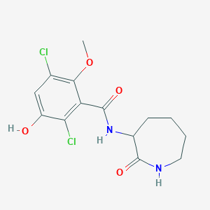 2,5-dichloro-3-hydroxy-6-methoxy-N-(2-oxoazepan-3-yl)benzamide