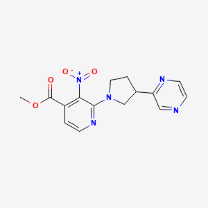 molecular formula C15H15N5O4 B7093669 Methyl 3-nitro-2-(3-pyrazin-2-ylpyrrolidin-1-yl)pyridine-4-carboxylate 