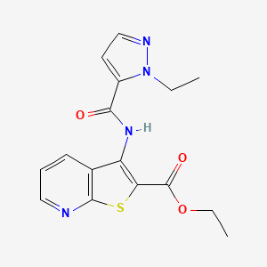 molecular formula C16H16N4O3S B7094959 Ethyl 3-[(2-ethylpyrazole-3-carbonyl)amino]thieno[2,3-b]pyridine-2-carboxylate 