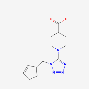 molecular formula C14H21N5O2 B7096033 Methyl 1-[1-(cyclopent-2-en-1-ylmethyl)tetrazol-5-yl]piperidine-4-carboxylate 