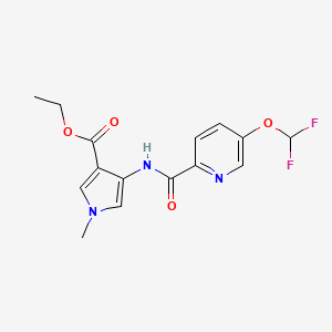 molecular formula C15H15F2N3O4 B7096868 Ethyl 4-[[5-(difluoromethoxy)pyridine-2-carbonyl]amino]-1-methylpyrrole-3-carboxylate 