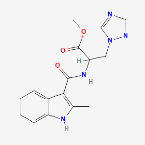 molecular formula C16H17N5O3 B7096888 methyl 2-[(2-methyl-1H-indole-3-carbonyl)amino]-3-(1,2,4-triazol-1-yl)propanoate 