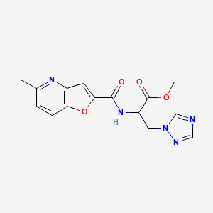 molecular formula C15H15N5O4 B7096904 Methyl 2-[(5-methylfuro[3,2-b]pyridine-2-carbonyl)amino]-3-(1,2,4-triazol-1-yl)propanoate 