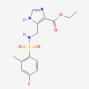 molecular formula C14H16FN3O4S B7097463 ethyl 5-[[(4-fluoro-2-methylphenyl)sulfonylamino]methyl]-1H-imidazole-4-carboxylate 