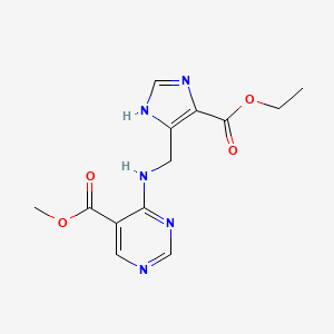 molecular formula C13H15N5O4 B7098323 methyl 4-[(4-ethoxycarbonyl-1H-imidazol-5-yl)methylamino]pyrimidine-5-carboxylate 