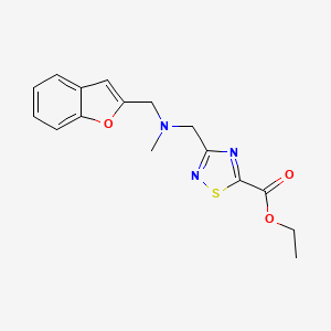 molecular formula C16H17N3O3S B7098974 Ethyl 3-[[1-benzofuran-2-ylmethyl(methyl)amino]methyl]-1,2,4-thiadiazole-5-carboxylate 