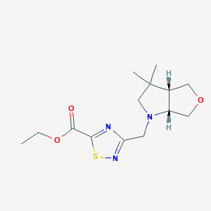 molecular formula C14H21N3O3S B7098978 ethyl 3-[[(3aS,6aR)-3,3-dimethyl-3a,4,6,6a-tetrahydro-2H-furo[3,4-b]pyrrol-1-yl]methyl]-1,2,4-thiadiazole-5-carboxylate 