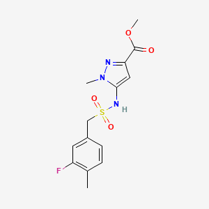 molecular formula C14H16FN3O4S B7099078 Methyl 5-[(3-fluoro-4-methylphenyl)methylsulfonylamino]-1-methylpyrazole-3-carboxylate 