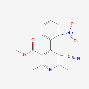 molecular formula C16H13N3O4 B070995 3-Pyridinecarboxylic acid, 5-cyano-2,6-dimethyl-4-(2-nitrophenyl)-, methyl ester CAS No. 162828-18-4