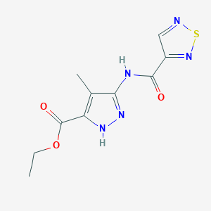 molecular formula C10H11N5O3S B7100098 ethyl 4-methyl-3-(1,2,5-thiadiazole-3-carbonylamino)-1H-pyrazole-5-carboxylate 