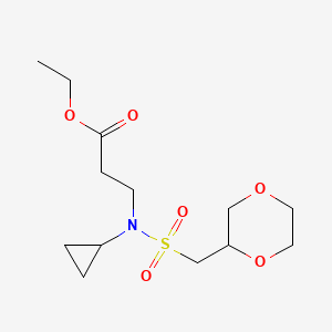 molecular formula C13H23NO6S B7100160 Ethyl 3-[cyclopropyl(1,4-dioxan-2-ylmethylsulfonyl)amino]propanoate 