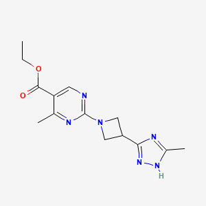 molecular formula C14H18N6O2 B7105791 ethyl 4-methyl-2-[3-(5-methyl-1H-1,2,4-triazol-3-yl)azetidin-1-yl]pyrimidine-5-carboxylate 