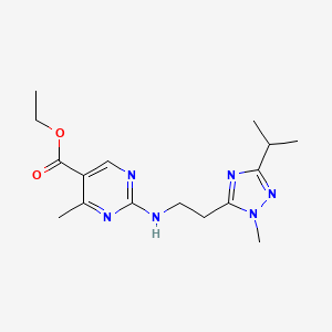 molecular formula C16H24N6O2 B7105862 Ethyl 4-methyl-2-[2-(2-methyl-5-propan-2-yl-1,2,4-triazol-3-yl)ethylamino]pyrimidine-5-carboxylate 