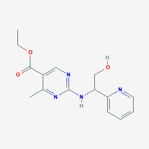 molecular formula C15H18N4O3 B7105980 Ethyl 2-[(2-hydroxy-1-pyridin-2-ylethyl)amino]-4-methylpyrimidine-5-carboxylate 