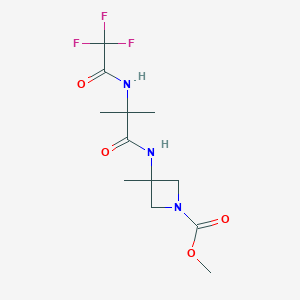 molecular formula C12H18F3N3O4 B7107061 Methyl 3-methyl-3-[[2-methyl-2-[(2,2,2-trifluoroacetyl)amino]propanoyl]amino]azetidine-1-carboxylate 