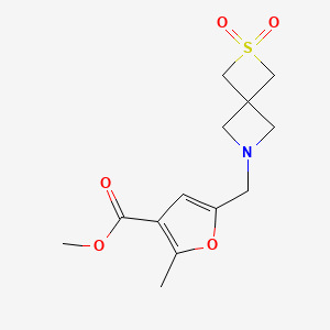 molecular formula C13H17NO5S B7107343 Methyl 5-[(2,2-dioxo-2lambda6-thia-6-azaspiro[3.3]heptan-6-yl)methyl]-2-methylfuran-3-carboxylate 