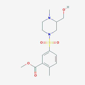 molecular formula C15H22N2O5S B7107859 Methyl 5-[3-(hydroxymethyl)-4-methylpiperazin-1-yl]sulfonyl-2-methylbenzoate 