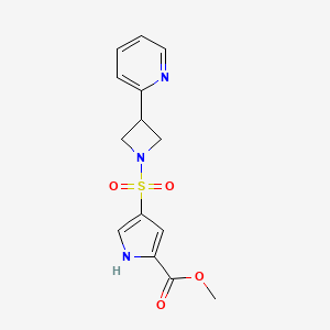 molecular formula C14H15N3O4S B7107892 methyl 4-(3-pyridin-2-ylazetidin-1-yl)sulfonyl-1H-pyrrole-2-carboxylate 