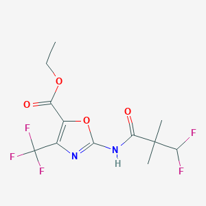 molecular formula C12H13F5N2O4 B7108835 Ethyl 2-[(3,3-difluoro-2,2-dimethylpropanoyl)amino]-4-(trifluoromethyl)-1,3-oxazole-5-carboxylate 