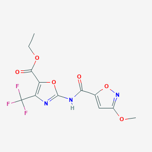 molecular formula C12H10F3N3O6 B7108844 Ethyl 2-[(3-methoxy-1,2-oxazole-5-carbonyl)amino]-4-(trifluoromethyl)-1,3-oxazole-5-carboxylate 