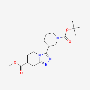 molecular formula C18H28N4O4 B7109614 Methyl 3-[1-[(2-methylpropan-2-yl)oxycarbonyl]piperidin-3-yl]-5,6,7,8-tetrahydro-[1,2,4]triazolo[4,3-a]pyridine-7-carboxylate 