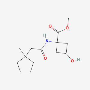 molecular formula C14H23NO4 B7110192 Methyl 3-hydroxy-1-[[2-(1-methylcyclopentyl)acetyl]amino]cyclobutane-1-carboxylate 