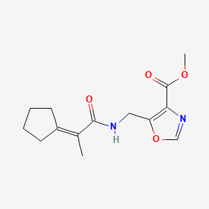 molecular formula C14H18N2O4 B7110226 Methyl 5-[(2-cyclopentylidenepropanoylamino)methyl]-1,3-oxazole-4-carboxylate 