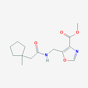 molecular formula C14H20N2O4 B7110228 Methyl 5-[[[2-(1-methylcyclopentyl)acetyl]amino]methyl]-1,3-oxazole-4-carboxylate 