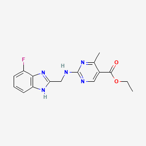 molecular formula C16H16FN5O2 B7110620 ethyl 2-[(4-fluoro-1H-benzimidazol-2-yl)methylamino]-4-methylpyrimidine-5-carboxylate 