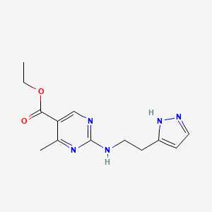 molecular formula C13H17N5O2 B7111335 ethyl 4-methyl-2-[2-(1H-pyrazol-5-yl)ethylamino]pyrimidine-5-carboxylate 