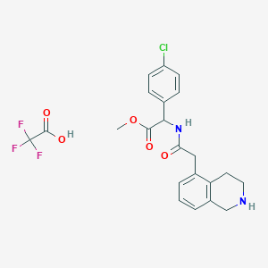 molecular formula C22H22ClF3N2O5 B7111419 Methyl 2-(4-chlorophenyl)-2-[[2-(1,2,3,4-tetrahydroisoquinolin-5-yl)acetyl]amino]acetate;2,2,2-trifluoroacetic acid 