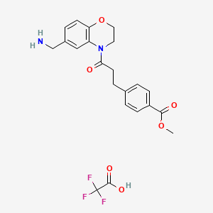 molecular formula C22H23F3N2O6 B7111454 Methyl 4-[3-[6-(aminomethyl)-2,3-dihydro-1,4-benzoxazin-4-yl]-3-oxopropyl]benzoate;2,2,2-trifluoroacetic acid 