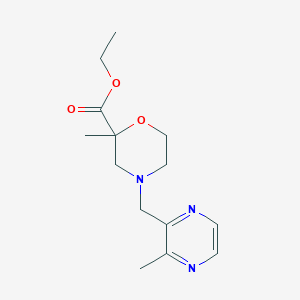 molecular formula C14H21N3O3 B7111542 Ethyl 2-methyl-4-[(3-methylpyrazin-2-yl)methyl]morpholine-2-carboxylate 