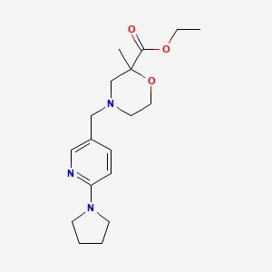 molecular formula C18H27N3O3 B7111570 Ethyl 2-methyl-4-[(6-pyrrolidin-1-ylpyridin-3-yl)methyl]morpholine-2-carboxylate 