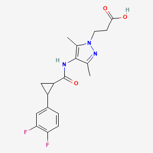 3-[4-[[2-(3,4-Difluorophenyl)cyclopropanecarbonyl]amino]-3,5-dimethylpyrazol-1-yl]propanoic acid