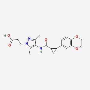 3-[4-[[2-(2,3-Dihydro-1,4-benzodioxin-6-yl)cyclopropanecarbonyl]amino]-3,5-dimethylpyrazol-1-yl]propanoic acid