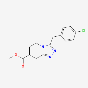 molecular formula C15H16ClN3O2 B7114697 Methyl 3-[(4-chlorophenyl)methyl]-5,6,7,8-tetrahydro-[1,2,4]triazolo[4,3-a]pyridine-7-carboxylate 