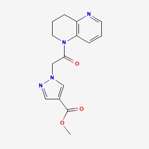 molecular formula C15H16N4O3 B7115217 methyl 1-[2-(3,4-dihydro-2H-1,5-naphthyridin-1-yl)-2-oxoethyl]pyrazole-4-carboxylate 