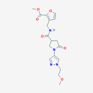 molecular formula C18H22N4O6 B7116266 Methyl 3-[[[1-[1-(2-methoxyethyl)pyrazol-4-yl]-5-oxopyrrolidine-3-carbonyl]amino]methyl]furan-2-carboxylate 