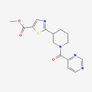 molecular formula C15H16N4O3S B7116334 Methyl 2-[1-(pyrimidine-4-carbonyl)piperidin-3-yl]-1,3-thiazole-5-carboxylate 