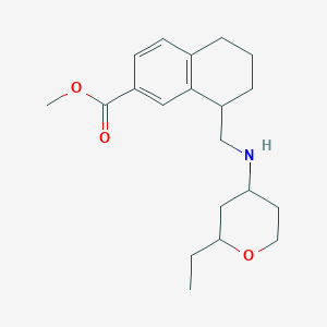 molecular formula C20H29NO3 B7117467 Methyl 8-[[(2-ethyloxan-4-yl)amino]methyl]-5,6,7,8-tetrahydronaphthalene-2-carboxylate 