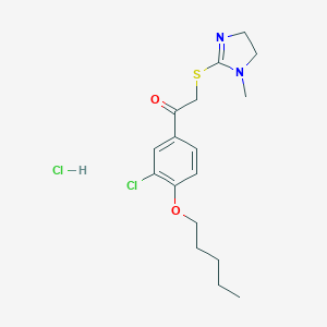 molecular formula C17H24Cl2N2O2S B071210 Acetophenone, 3'-chloro-2-((1-methyl-2-imidazolin-2-yl)thio)-4'-(pentyloxy)-, hydrochloride CAS No. 160518-48-9